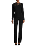 Samantha Asymmetric Lace-Yoke Merino Sweater
