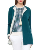 Bicolor Knit Open Cardigan, Seabiscuit/Moonstone