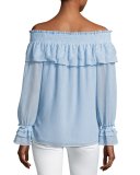 Louella Ruffled Off-the-Shoulder Blouse, Blue