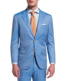 Two-Piece Herringbone 170s Wool Suit, Light Blue