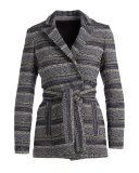 Pamona Surplice Tweed Jacket, Ivory/Navy