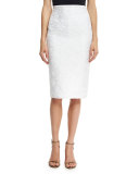 Floral Jacquard Pencil Skirt, White