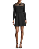 Sequin-Bird-Embroidered Long-Sleeve Minidress