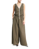 Sleeveless Silk Tunic with Monili Necklace, White