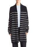 Plush Striped Long Cardigan, Blue/White