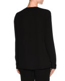 Cravat-Detail Tuxedo Blouse, Black