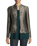 Eliza Paneled Brocade Jacket, Petrol Multi