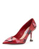 Heart-Appliqué Pointed-Toe 85mm Pump, Scarlet (Scarlatto) 