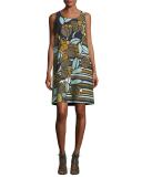 Sleeveless Floral-Print Cloqué Shift Dress, Multi