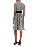 Printed Sleeveless Dress with Scarf, Black