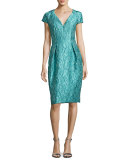Cap-Sleeve Jacquard Cocktail Dress, Jade