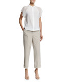 Roll-Tab Relaxed Full-Leg Pants 