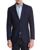 Textured Check Wool-Silk Sport Coat, Navy