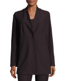 Stretch-Crepe Stand-Collar Long Jacket