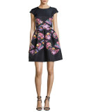 Girly Lost Gardens Floral-Print Fit & Flare Dress, Black