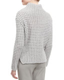 Popcorn-Knit Turtleneck Side-Split Sweater, Silver Gray