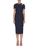 Short-Sleeve Cutout Midi Dress, Navy