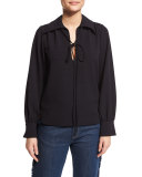 Long-Sleeve Tie-Front Blouse, Dark Night