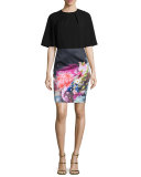 Karyce Floral-Print Pencil Skirt, Dark Blue