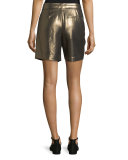 Paxton Single-Pleat Lamé Shorts, Gold