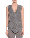 Button-Front Metallic Vest W/Pockets, Silver