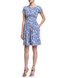 Short-Sleeve Printed Dress, Marine Blue