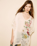 Boho Floral-Print Poncho W/Eyelet Trim