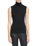 Briony Sleeveless Slub Turtleneck Top, Black