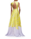 Sleeveless Open-Back Two-Tone Gown, Citrine/Lilac