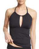 Island Goddess High-Neck Tankini Swim Top, Black