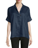 Oversized Short-Sleeve Linen Tunic 