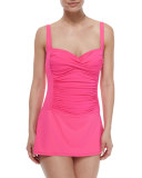 Ruched Sweetheart One-Piece Swimdress, Pinkberry