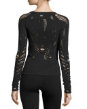 Wanderer Laser-Cut Long-Sleeve Sport Top, Black