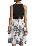 Sleeveless Beaded-Waist Floral-Print Dress
