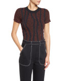 Soutache-Appliqué Short-Sleeve Sweater, Black/Red