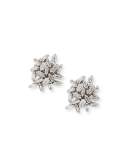White Baguette Diamond Cluster Earrings in 18K White Gold