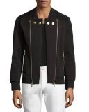 Quilted Moto Zip Sweatshirt Jacket, Black