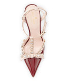 lydia studded patent pump, red chestnut/petal pink