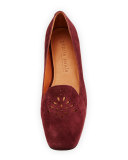 Erica Perforated Suede Loafer, Oxblood