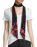 Paisley Lips Classic Skinny Silk Scarf, Black