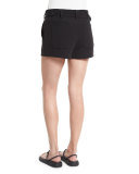 Double-Weave Cotton Belted Shorts, Black