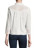 Emalia Mixed Eyelet-Lace Shirt, Ecru