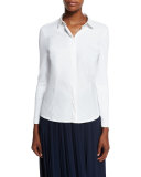 Stretch-Cotton Button-Down Blouse, White