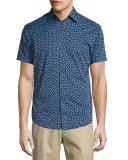 Frenchman Performance Floral-Print Short-Sleeve Sport Shirt, Navy