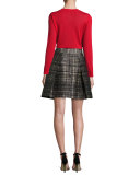 Corsetry-Stitched Wool Crewneck Sweater, Red