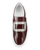 Leather Strass Buckle Sneaker, Burgundy
