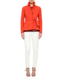 Button-Front Belted Short Trench Coat, Rust