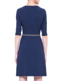 Double-Faced Wool Crepe Dress, Azurite