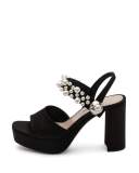 Pearly Satin Platform Sandal, Black