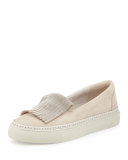 Monili-Fringe Leather Skate Sneaker, Dove
